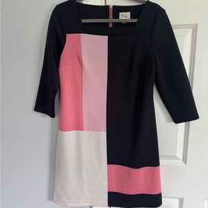 ECI Long Sleeve Color Block Dress - Black, Pink, White